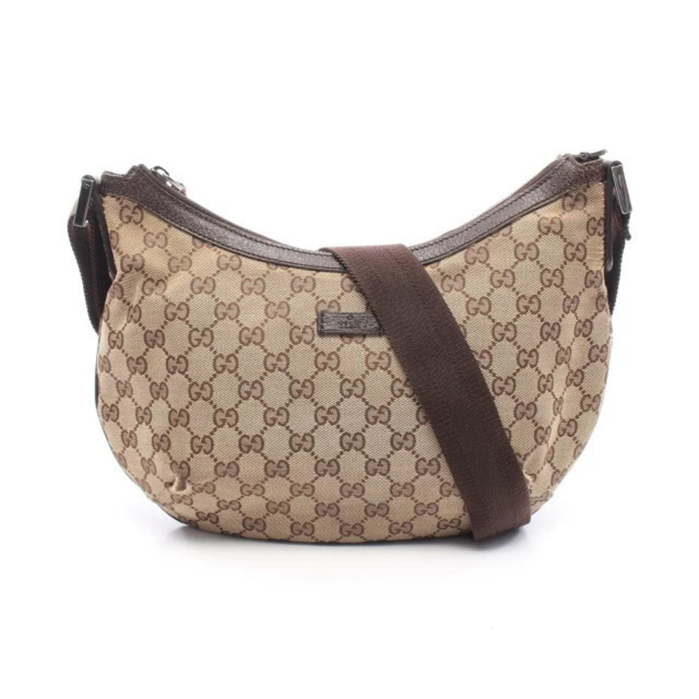 Gucci Abbey GG Canvas Leather Shoulder Bag Tan Brown